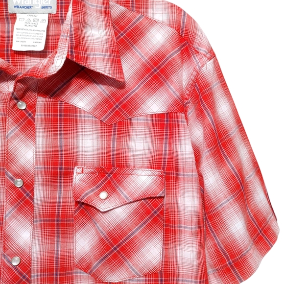 Wrangler Rancher Red Plaid Pearl Snap Button Short Sleeve Men's Shirt Size XL - Picture 6 of 11